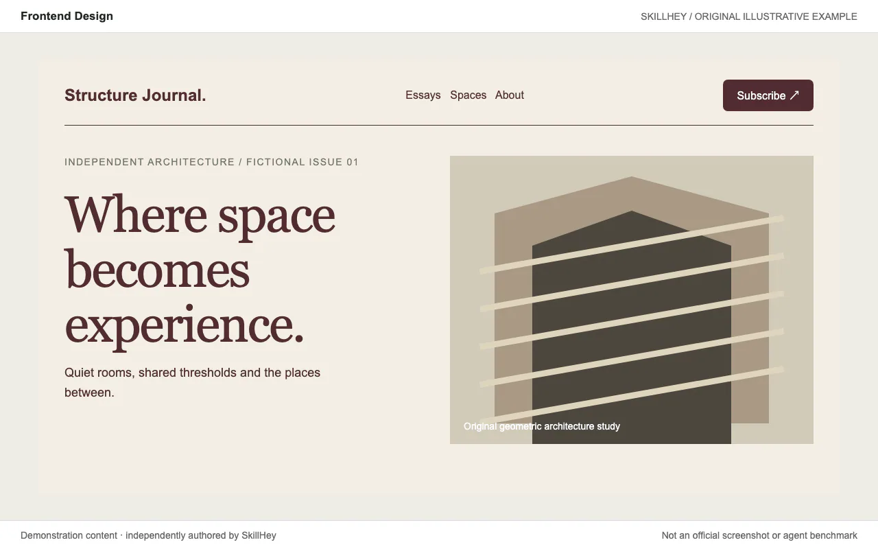 An illustrative architecture journal page with expressive typography and geometric artwork