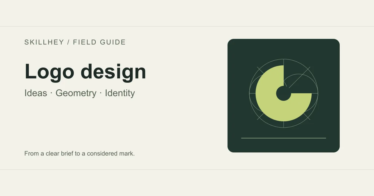 A geometric mark and vector construction lines illustrating two approaches to logo design